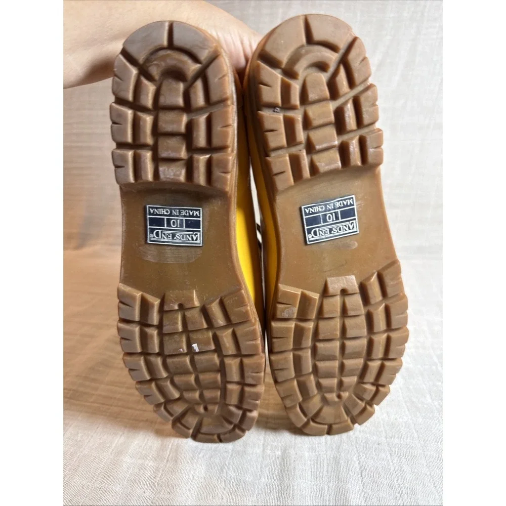 Lands' End Rain Boots Sz Woman 9/10 Yellow Rubber Ankle Lace Up Waterproof‎ Duck